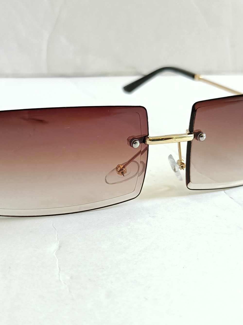Rimless Gradient Square Sunglasses Gold Frame Brown and Purple Lenses - Picture 3 of 10